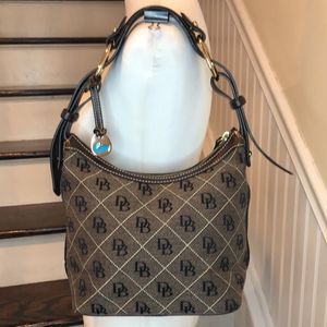 Vintage DOONEY BOURKE Brown Leather and Brown Canvas Navy Monogram Shoulder Bag